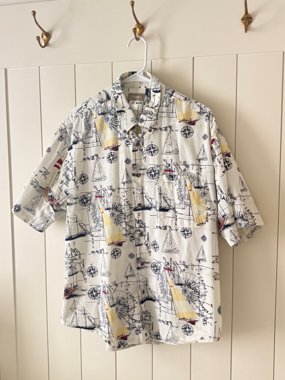 Vintage 90s Natural Issues sailboat nautical resort men’s button down shirt XL